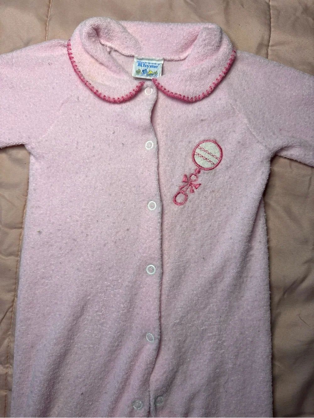 Vintage nursery rhyme Light Pink Plush Footed One-Piece